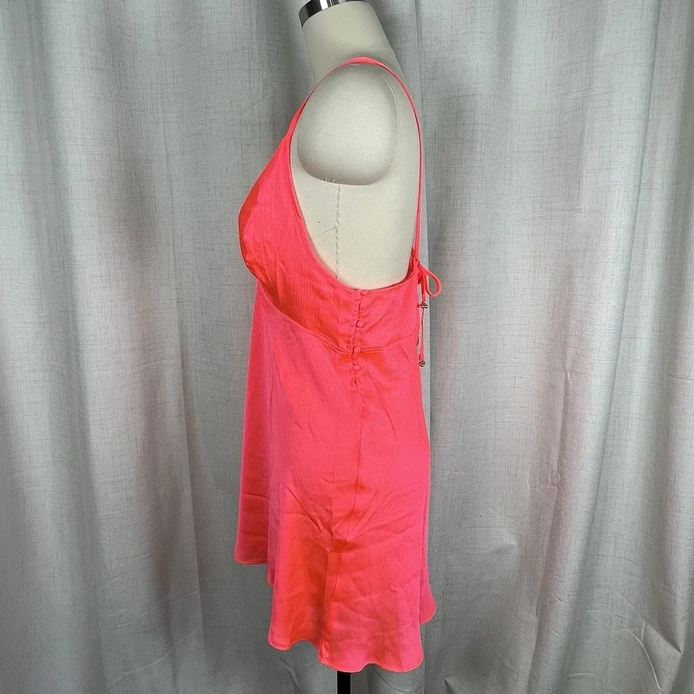 NEW! Intimately Free People Hang On Halter Neon Pink Slip‎ Dress Large Sexy $50